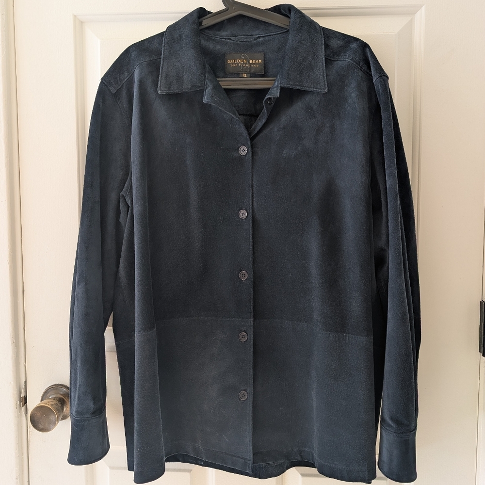 Golden Bear Navy Suede Leather Button-Up Shacket XL